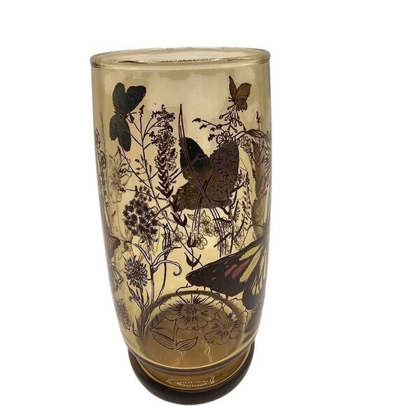 Vintage Anchor Hocking Smoke Brown Garden Butterfly Drinking Glasses Set Of 4 - Picture 6 of 9